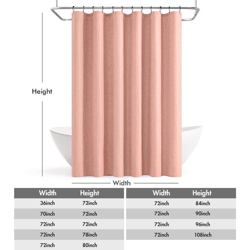 ANRODUO Blush Pink Extra Long Linen Shower Curtain, 84 Inch