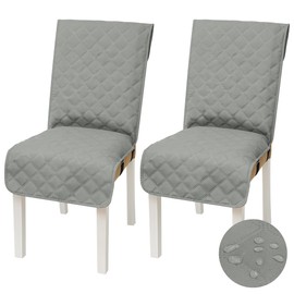 Yonus Waterproof Dining Chair Cover Office Chair Cover Water Resistant Dining Room Chair Cover Kitchen Chair Slipcover Computer Chair Cover with Anti-Slip Buckle (Light Grey, 2PCS)