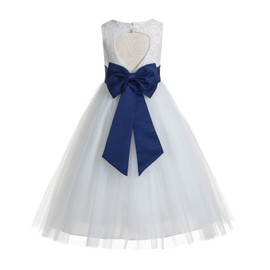 ekidsbridal Floral Lace Heart Cutout White Flower Girl Dresses Navy Blue First Communion Dress Baptism Dresses 172T 6