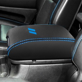 YOSRTER for Dodge Durango Accessories 2011-2018 2019 2020 Center Console Armrest Cover Interior Box Anti-Scratch Leather Central Armrest Decoration (Blue Stitches)
