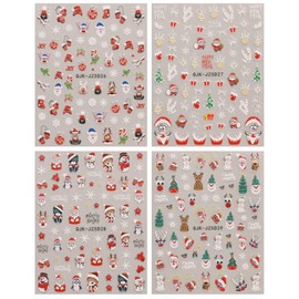 JMEOWIO 3D Nagelsticker Weihnachten Schneeflocke süß Nail Art Sticker Selbstklebend Nagelaufkleber 5D Stereoskopisch Dekoration Nageldesign Zubehör 4 Blatt