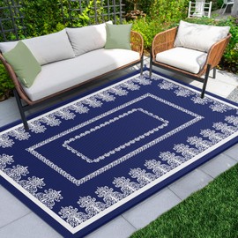 ROMROL Outdoor Rug 5x8 ft Large Waterproof Area Rug for Patio, Foldable Reversible Plastic Straw Camping Rug, Large Carpet Area Rugs Mat for RV, Porch, Deck, Camper, Balcony, Backyard, Picnic, Beach
