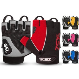 SKSZ LEATHER Gym Gloves Fingerless Gloves Gym Gloves Men with Silicon Padding Lifting Gloves Weightlifting Gloves for Training Fingerless Work Gloves Weight Gloves Leather Fingerless Gloves, Black, S