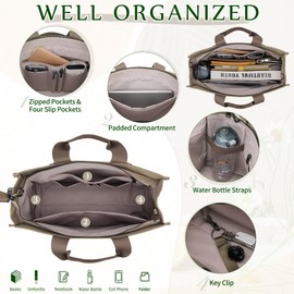 VX VONXURY Tote Bag for Women, Canvas Wide Open Crossbody Bag with Detachable Strap Convertible Stylish Zipper Shoulder Bag for Work Office Travel,Green