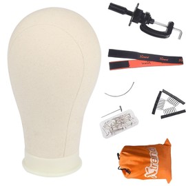 Xtrend 21-24 inch Poly Canvas Block Head Professional Mannequin Canvas Head for Making/Drying/Styling Wigs with Table Clamp Stand and T-Pins 24 Inches