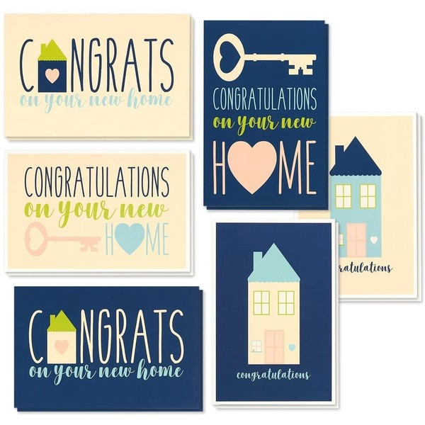 36 Pack Congratulations On Your New Home Greeting Cards with Envelopes Assortment Set for House Warming (6 Designs, 4x6 In)