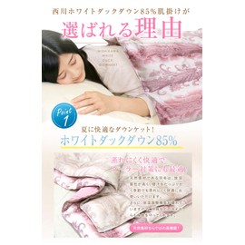 Showa Nishikawa Down Skin Futon Down Blanket, 85% Duck Down, Single Long, 59.1 x 82.7 inches (150 x 210 cm) (NU-85 Pattern), Beige 2-piece Set