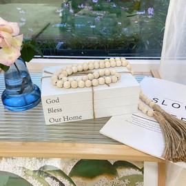 Decorative Books for Home Decor, White Faux Books for Decoration, Rustic Farmhouse Stacked Display Books (God Bless Our Home)