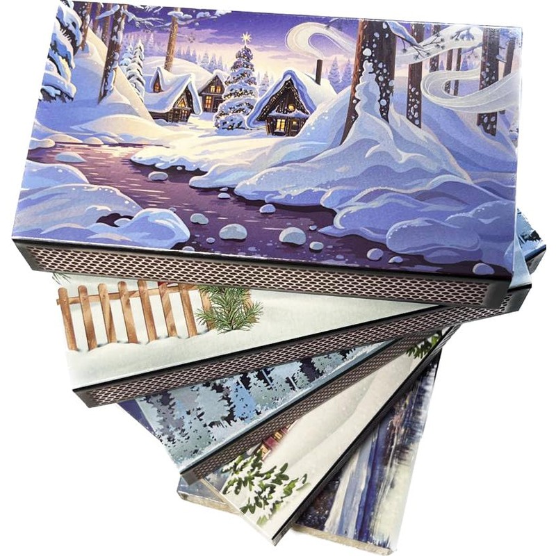 jameitop® Winter Wonderland XL Matchboxes, 10 cm with Snow Design