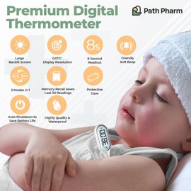 Path Pharm Premium Digital Thermometer for Adults and Kids - Basal Body Thermometer with 8s Reading - 0.05° C Accuracy Medical Oral Thermometer with Backlit Display - Fever Temperature Thermometer