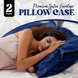 Canadian Linen Luxury Satin Silk Pillow Cases, 2 Pack, Standard, Super Soft Smooth Silky Pillowcase for Hair & Skin, Breathable Cooling Fade Resistant Pillow Protector, Bedding Pillow Cover, Navy Blue