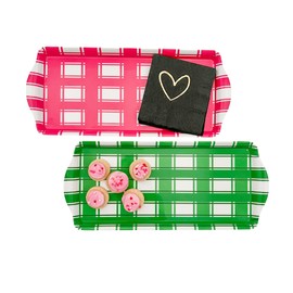 Sprinkles & Confetti Melamine Serving Trays | Modern Serving Tray for Birthdays, Holidays, and Outdoor Party | Beyond The Color Patio Melamine Preppy Serving Tray (Pink Plaid)