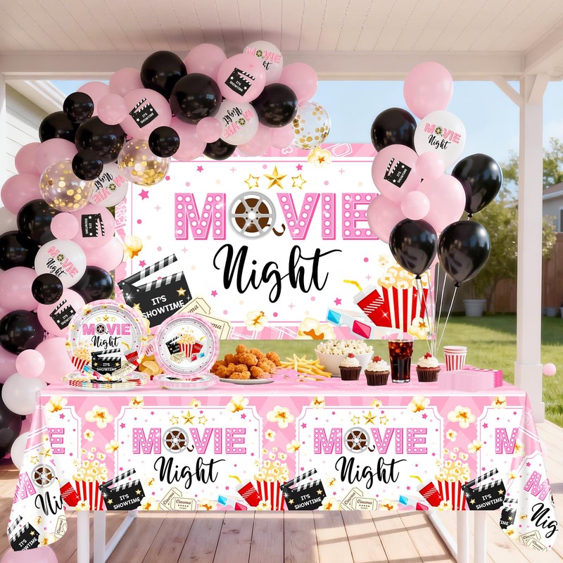 Pink Movie Night Party Decorations Tableware Set Serve 24