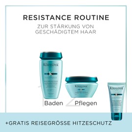 Kérastase, Résistance, Pflegeroutine mit Shampoo, Haarmaske und gratis Hitzeschutz als Probiergröße (50ml), Für geschädigtes und strapaziertes Haar, Aufbauend und stärkend