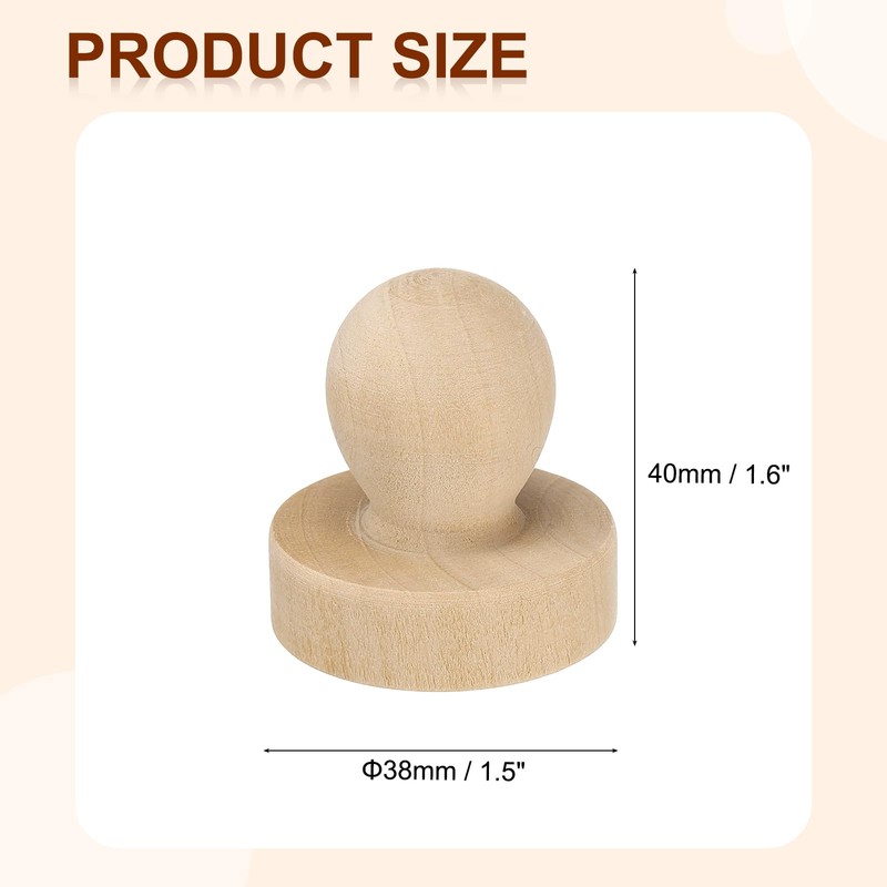 PATIKIL 38mm Stamp Wood Round Handle, 10Pcs Wooden Knobs Stamp