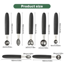 7Pcs Stainless Steel Melon Baller Scoop Set, Baller Scoop with Rubber Handle Ice Cream and Watermelon Ballers Kitchen Gadget for Cutting Scooping Fruit
