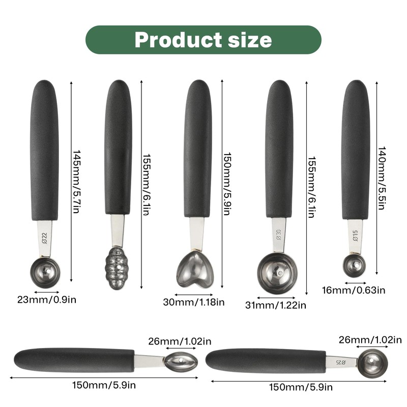 7Pcs Stainless Steel Melon Baller Scoop Set, Baller Scoop with