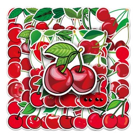 50 PCS Cherry Stickers Kawaii Cartoon Fruit Stickers for Laptop Skateboard Water Bottle Car Bike Guitar Computer Luggage Bumper,Vinyl Waterproof Cute Stickers