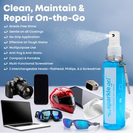 OPTIPAK Sparkle Anti-Reflective Gel Lens Cleaner & Repair Kit – (2) 1oz Glasses Cleaner Spray, (2) Microfiber Cloths & Keychain Screwdriver for Eyeglasses, Sunglasses, Lenses & Screens (5-Piece Set)