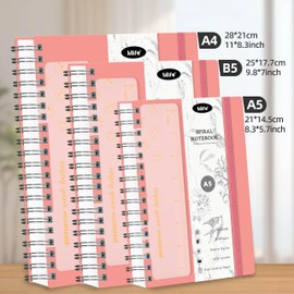Mlife Notebook A5 Dotted,Bullet Dot Journal,300Page Spiral Notebook,100g/M² Ink-Resistant Paper,PVC Hardcover，with Ruler,Expandable Pockets,Elasticated Ribbon,14.5 * 21cm(Pink)