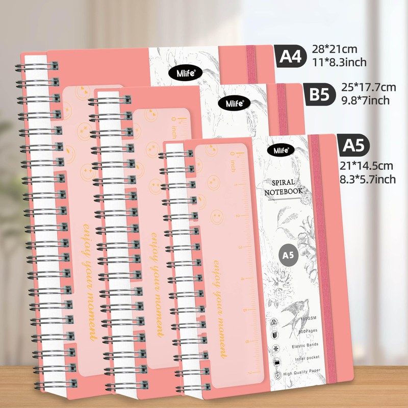 Mlife Notebook A5 Dotted,Bullet Dot Journal,300Page Spiral Notebook,100g/M² Ink-Resistant Paper,PVC