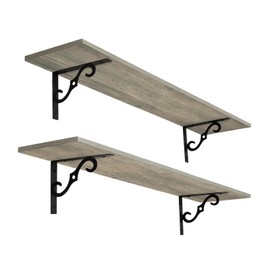 DINZI LVJ Long Wall Shelves, 39.4 Inch Large Floating Shelves Set of 2, Wide Display Shelf Wall Mounted with Brackets, Easy Hanging for Living Room, Toilet, Office, Bedroom, Gray Wash