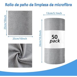 YOU ER MEI Rollo de Toallas de Microfibra para Limpieza, 50 Paños Desprendibles, 25×25cm, Absorbentes y Lavables, para Cocina, Auto, Taller y Hogar