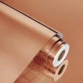 WESTICK 394"x15.8" Copper Mirror Wallpaper Glossy Metallic Wallpaper Flexible Non Glass Mirror Stickers for Walls Peel and Stick Brown Gold Contact Paper for Appliance Countertops Cabinets DIY Crafts