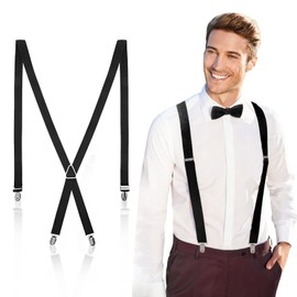 YUFFQOPC Braces for Men Strong Verb Braces Narrow 2.5 cm 4 Metal Clip Long for Men and Women Adjustable Length for Women Office and Elastic X Style One Size, black