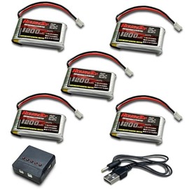RoaringTop 3.7V Battery 1200mAh PH2.0 Plug with 5in1 Charger High Capacity Lipo Battery Fit for RC Drone Quadcopter Spare Parts