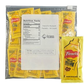 Mustard Packets (7g) - Gift Assortment - 50 Count Single Serve - Mustard Condiment Packs with 8 x 8 inch Chronos Food Safe Slide Seal Bag