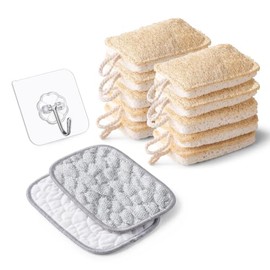 10 Piezas Estropajo para Trastes de Fibra Natural Biodegradable, Esponja para Trastes de Doble Car, Fibras para Trastes Resistentes y Antirrayaduras, 