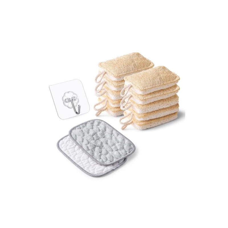 10 Piezas Estropajo para Trastes de Fibra Natural Biodegradable, Esponja