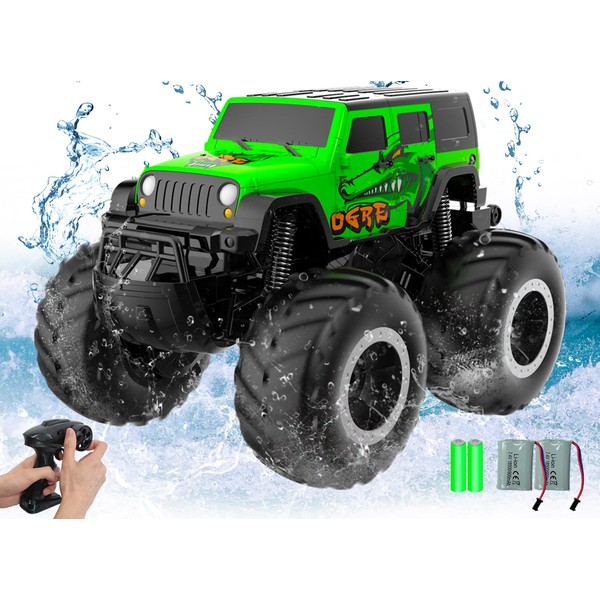 STEMTRON Amphibious Remote Control Car Toys for Boys 2.4GHz 1:16 All Terrain Off-Road RC Car Waterproof RC Monster Truck Kids Pool Toys Remote Control Boat Gifts for Kids Boys
