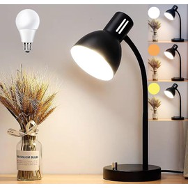 AFORTLO LED Desk Lamp,3 Color Temperature Changeable Table Lamp,Flexible Gooseneck Eye-Caring Book Reading Light for Home Office, Study, Nightlight with Bulb (Matte Black)