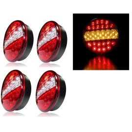 4x Tail Lights Round LED Hamburger 3 Functions Brake Indicator 12v 24v Truck Bus