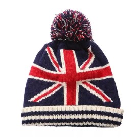 British Union Jack British Flag Beanie - Cuffed Knit Winter Stocking Cap Hat, England