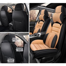 Cscevt 2 Seat Covers for Volkswagen Touareg 2004-2017 Leather Car Seat Covers Waterproof Anti-Slip Soft Car Seat Protectors Comfort Premium Auto Seat Covers with Airbag（Luxury,Black+Orange）