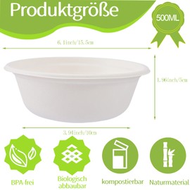 JEFFOUOO Pack of 50 Disposable Soup Bowls, 500 ml Cardboard Bowls, Disposable Bowls, Disposable Bowls, Biodegradable and Compostable, Round Soup Bowls