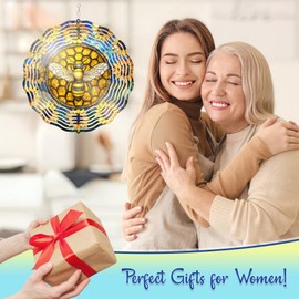 FLAGWIX Bee Wind Spinners Outdoor - 3D Stainless Steel Metal Wind Spinners 12 in - Bee Gifts Decorations for Home, House Outdoor Home Garden Decor for Outside