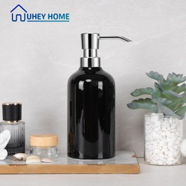 UHEY HOME Ceramic Black Soap Dispenser Bathroom, 16.9oz Hand Soap Dispenser for Kitchen, Hotel