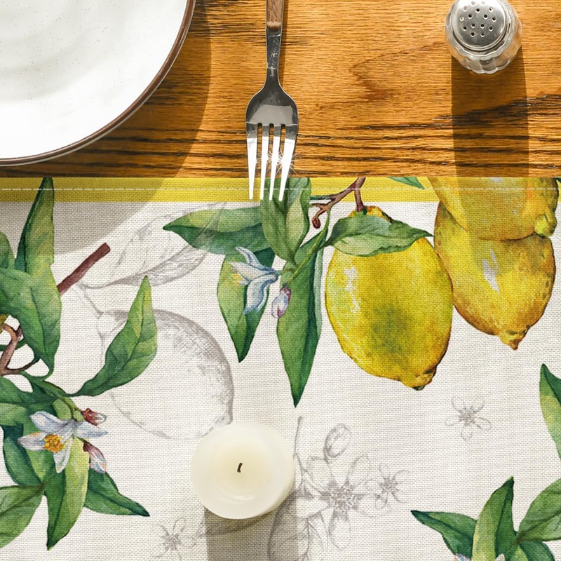 Artoid Mode Lemon Summer Table Runner, Seasonal Spring Kitchen Dining