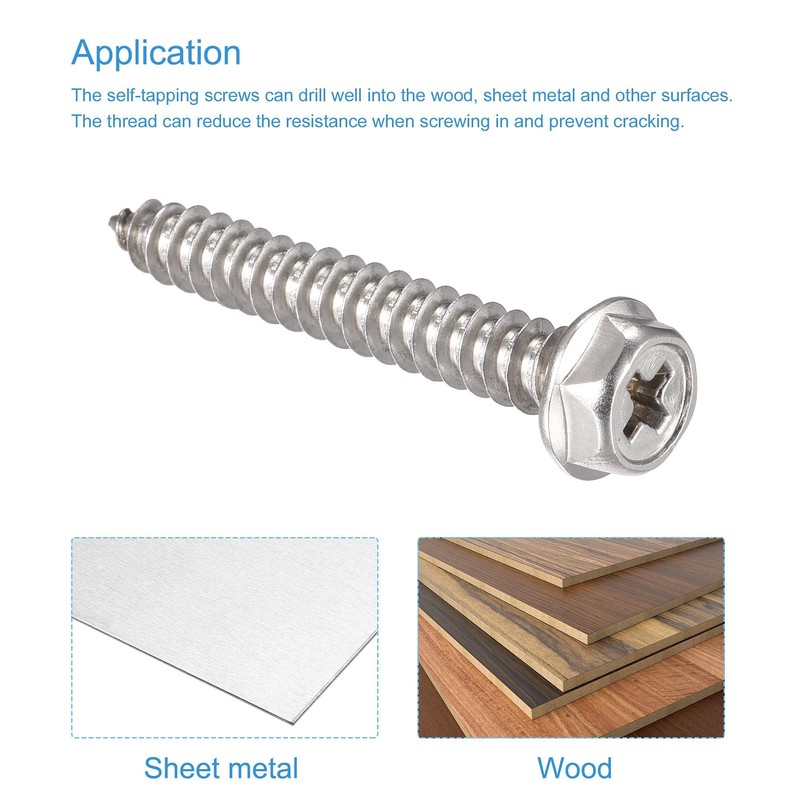 sourcing map Phillips Hex Washer Self Tapping Screws, M5 x