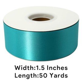 Turquoise Blue Ribbon 1-1/2 Inch x 50 Yards Satin Ribbon Single Face Ribbon for Crafts, Gift Wrapping, Floral Bouquet, Weddings, and Decorations, with Spool