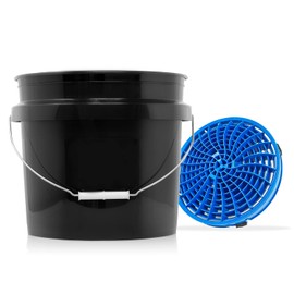 detailmate Car Wash Set: Wash Bucket 3.5 Gallon (12 L) Black with Detail Guardz Dirt Lock Wash Bucket Insert Blue for Scratch-Free Hand Wash