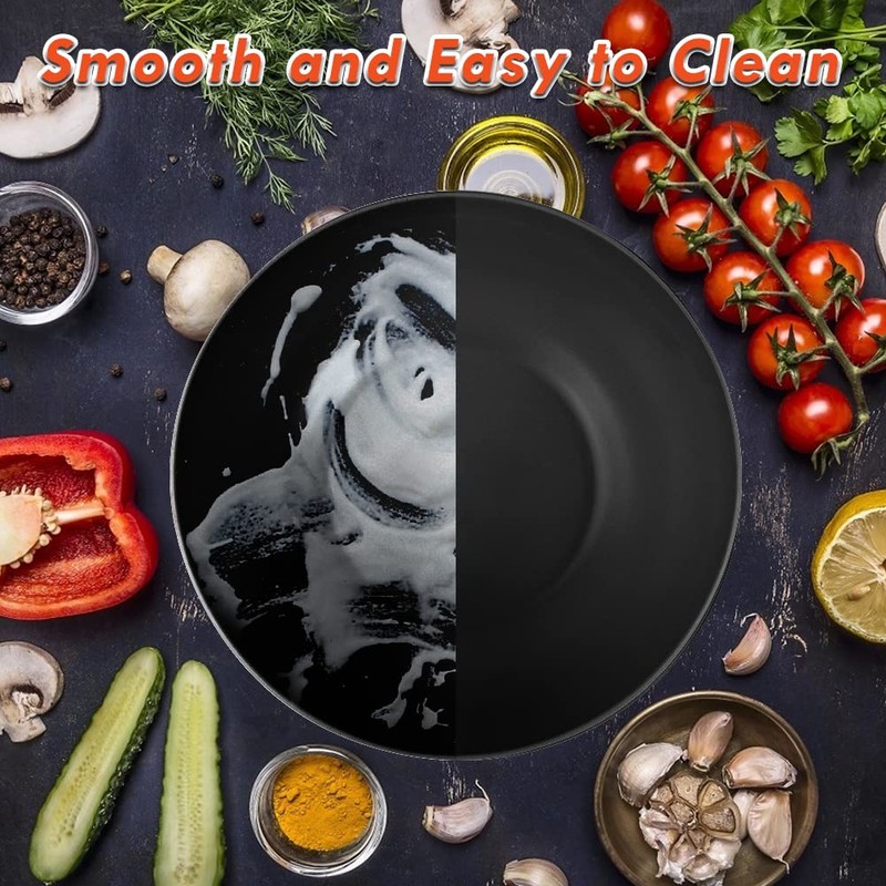 ShineMe Black Salad Bowl Set, 9.8inches Large Bamboo Fiber Salad