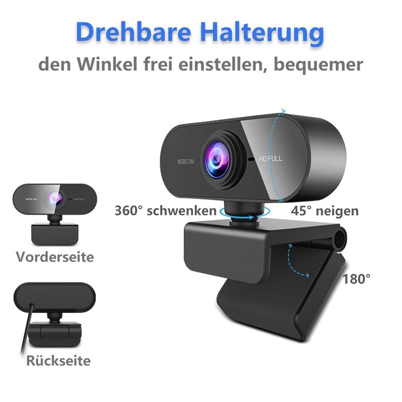 DDKJ Webcam Full HD 1080P, PC Camera with Microphone, Computer