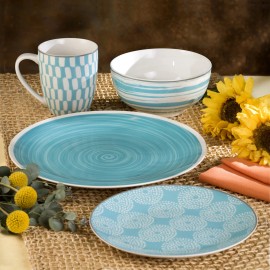 EuroCeramica Simpatico 16 Piece Stoneware Dinnerware Set in Turquoise