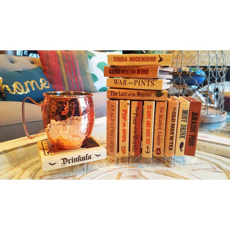 Solid Wood Book Shaped Coasters w/drinking puns