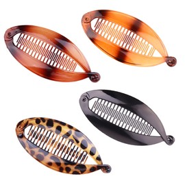 4 Pack Vintage Fishtail Hair Clips French Banana Clips Ponytail Fish Hair Clips for Long Curly or Straight Hair